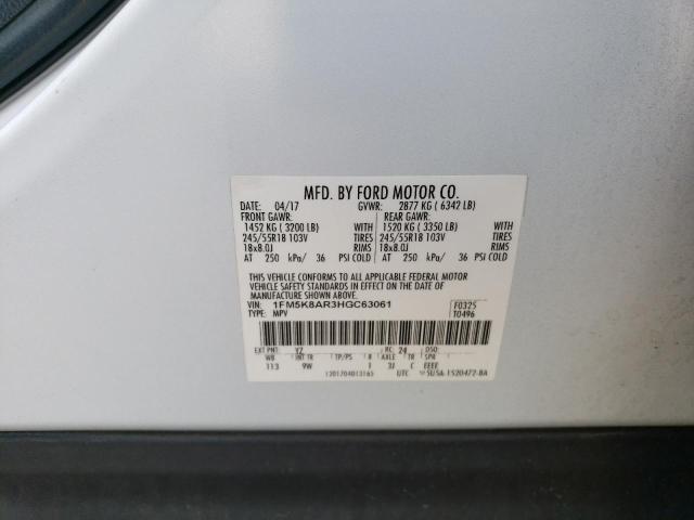 1FM5K8AR3HGC63061 - 2017 FORD EXPLORER POLICE INTERCEPTOR WHITE photo 13