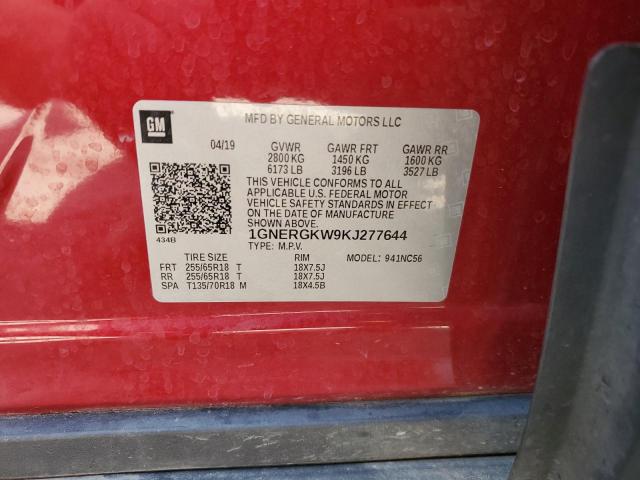 1GNERGKW9KJ277644 - 2019 CHEVROLET TRAVERSE LT წითელი ფოტო 13