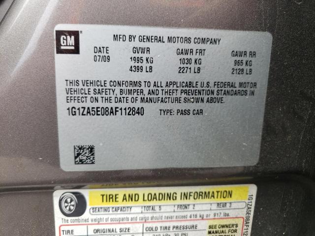 1G1ZA5E08AF112840 - 2010 CHEVROLET MALIBU LS 棕色 照片 12