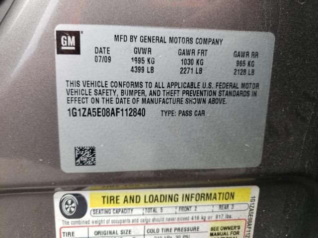 1G1ZA5E08AF112840 - 2010 CHEVROLET MALIBU LS TAN photo 12