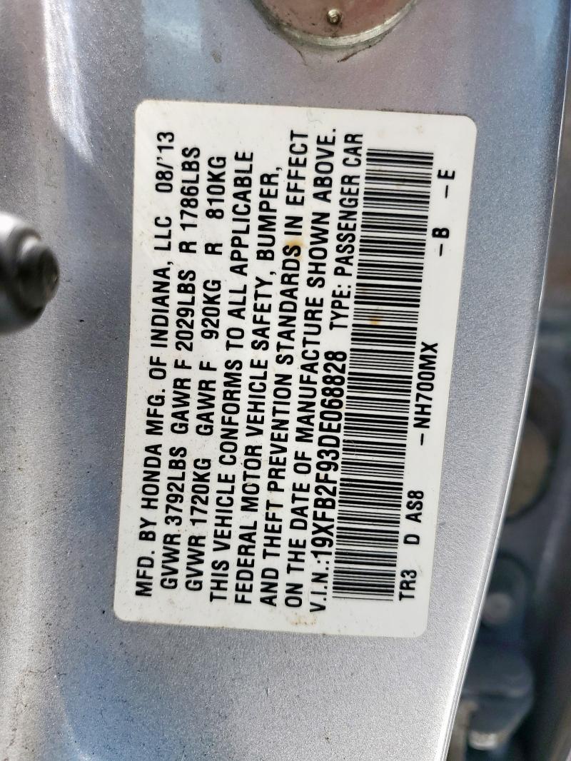 19XFB2F93DE068828 - 2013 HONDA CIVIC EXL SILVER photo 12