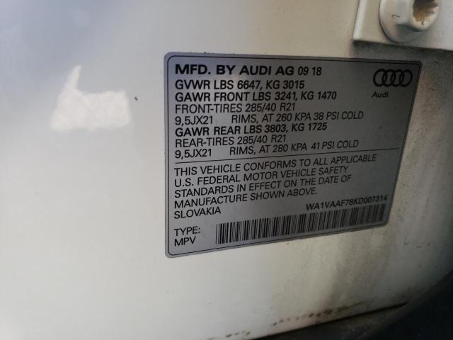 WA1VAAF78KD007314 - 2019 AUDI Q7 PRESTIGE 白色 照片 13