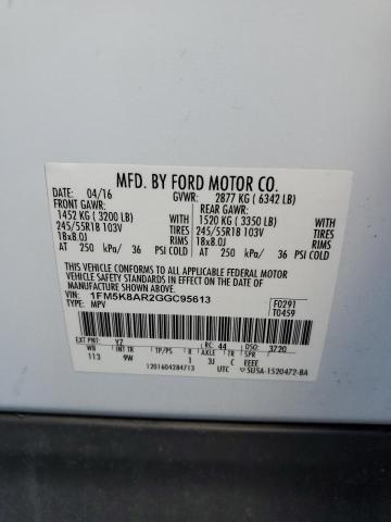 1FM5K8AR2GGC95613 - 2016 FORD EXPLORER POLICE INTERCEPTOR Սպիտակ լուսանկար 13