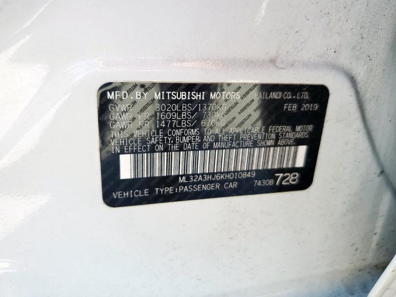 ML32A3HJ6KH010849 - 2019 MITSUBISHI MIRAGE ES أبيض صورة 12