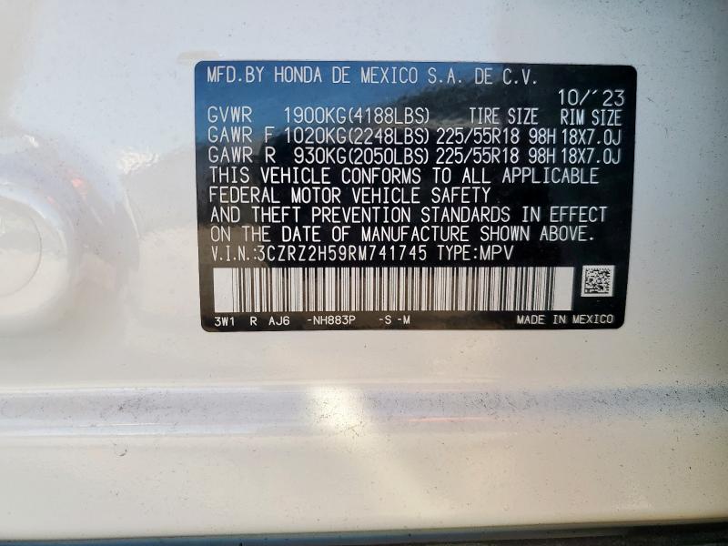 3CZRZ2H59RM741745 - 2024 HONDA HR-V SPORT თეთრი ფოტო 13