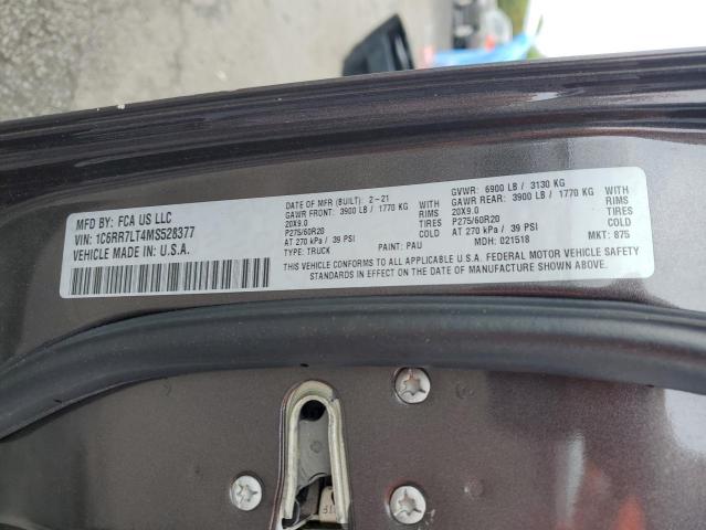 1C6RR7LT4MS528377 - 2021 RAM 1500 CLASS SLT ნაცრისფერი ფოტო 12