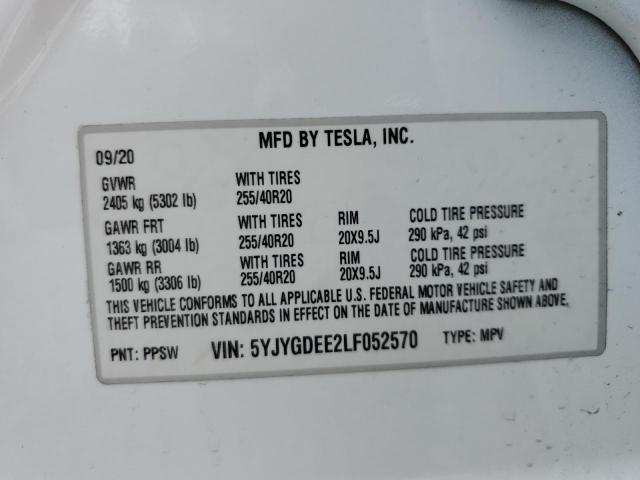 5YJYGDEE2LF052570 - 2020 TESLA MODEL Y Weiß Foto 13