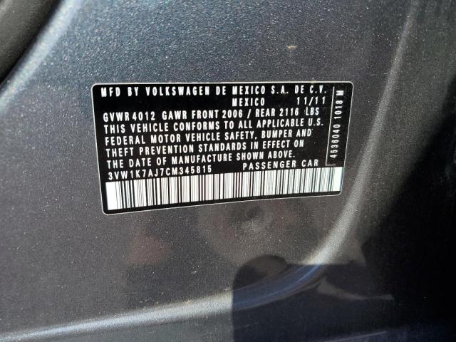 3VW1K7AJ7CM345815 - 2012 VOLKSWAGEN JETTA BASE 灰色 照片 12