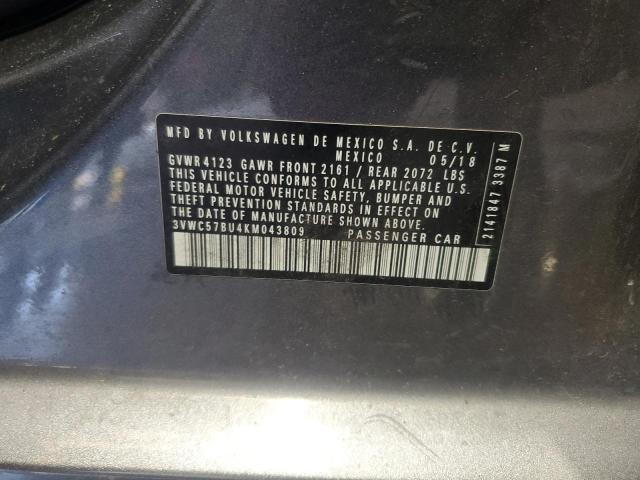 3VWC57BU4KM043809 - 2019 VOLKSWAGEN JETTA S Сұр фото 12