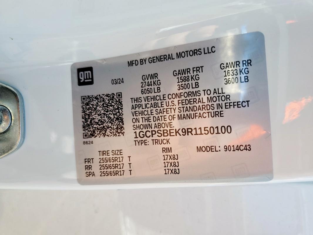 1GCPSBEK9R1150100 - 2024 CHEVROLET COLORADO WHITE photo 13