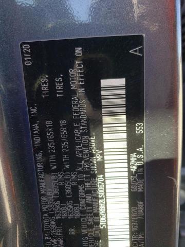 5TDGZRBH2LS006704 - 2020 TOYOTA HIGHLANDER XLE GRAY photo 12