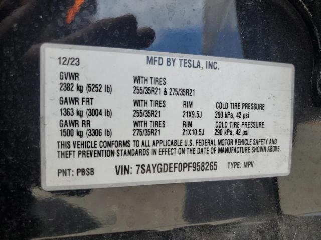 7SAYGDEF0PF958265 - 2023 TESLA MODEL Y Սև լուսանկար 12