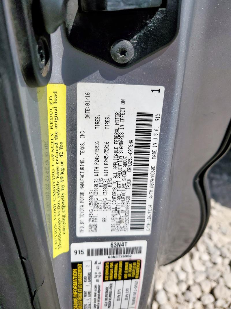 5TFRZ5CN3GX009438 - 2016 TOYOTA TACOMA ACCESS CAB 银色 照片 12