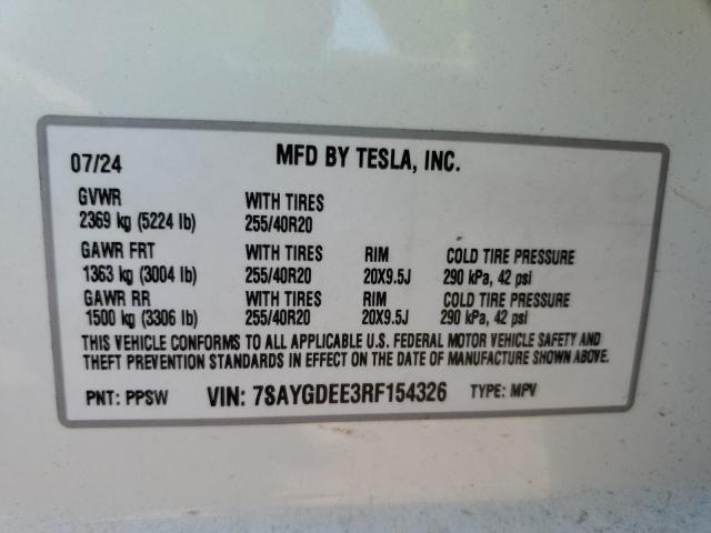 7SAYGDEE3RF154326 - 2024 TESLA MODEL Y Білий фото 14