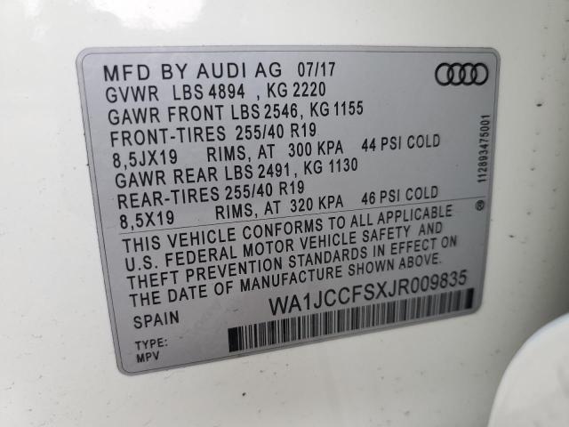 WA1JCCFSXJR009835 - 2018 AUDI Q3 PREMIUM PLUS WHITE photo 14