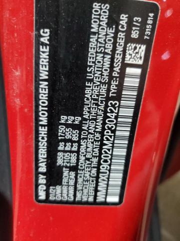 WMWXU9C02M2P30423 - 2021 MINI COOPER S წითელი ფოტო 12