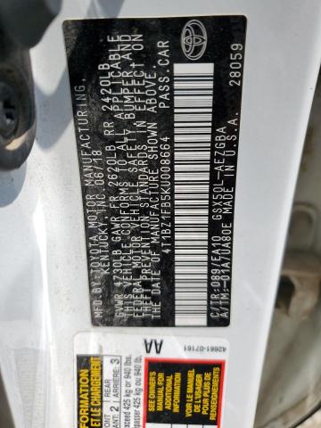 4T1BZ1FB5KU008664 - 2019 TOYOTA AVALON XLE WHITE photo 12