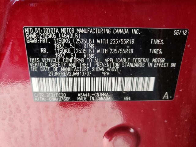 2T3RFREV2JW813707 - 2018 TOYOTA RAV4 ADVENTURE RED photo 12