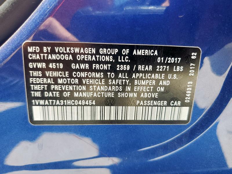 1VWAT7A31HC049454 - 2017 VOLKSWAGEN PASSAT S Mavi foto 12
