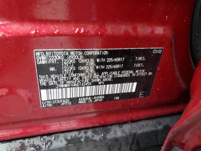 JTMRWRFV4ND142459 - 2022 TOYOTA RAV4 XLE RED photo 13