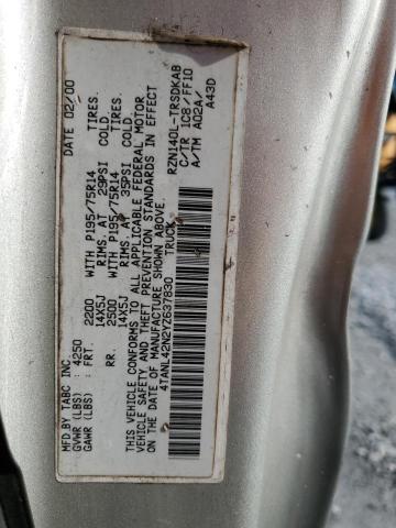 4TANL42N2YZ637830 - 2000 TOYOTA TACOMA SILVER photo 12