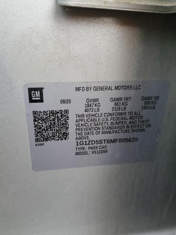 1G1ZD5ST6MF005635 - 2021 CHEVROLET MALIBU LT SILVER photo 12