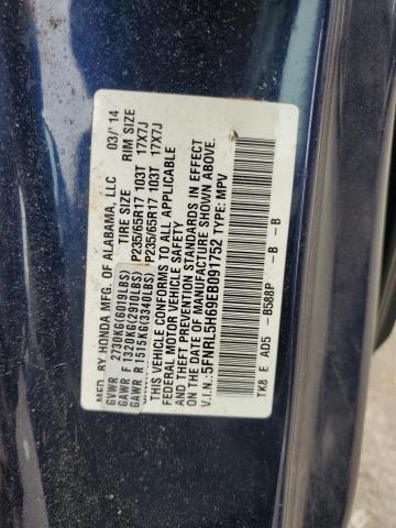 5FNRL5H69EB091752 - 2014 HONDA ODYSSEY EXL BLUE photo 13