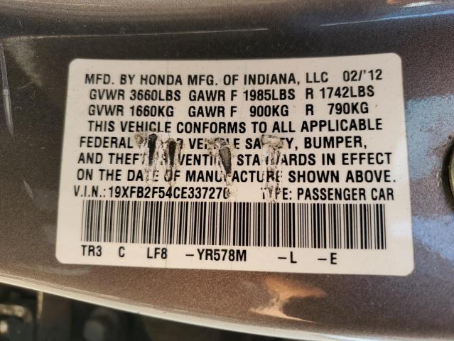 19XFB2F54CE337270 - 2012 HONDA CIVIC LX GRAY photo 12