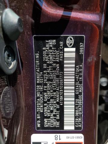 4T1BK1EB1EU097773 - 2014 TOYOTA AVALON BASE 勃艮第红 照片 12