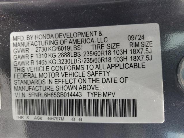 5FNRL6H65SB014443 - 2025 HONDA ODYSSEY EXL GRAY photo 14