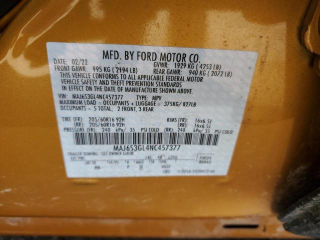 MAJ6S3GL4NC457377 - 2022 FORD ECOSPORT SE ORANGE photo 13