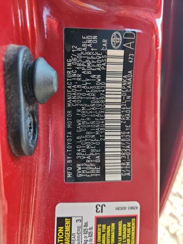 2T1BU4EEXCC897430 - 2012 TOYOTA COROLLA BASE Kırmızı fotoğraf 13