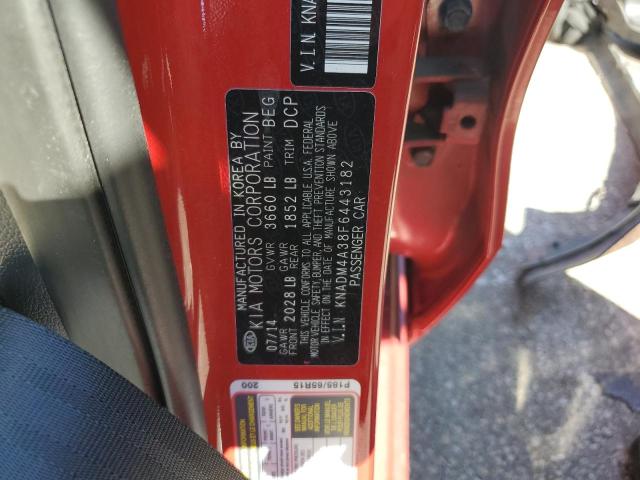 KNADM4A38F6443182 - 2015 KIA RIO LX RED photo 12