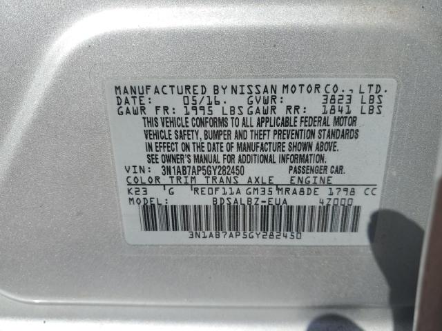 3N1AB7AP5GY282450 - 2016 NISSAN SENTRA S SILVER photo 13