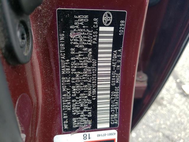 4T1BK1EB2EU127007 - 2014 TOYOTA AVALON BASE 红色 照片 12