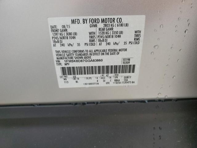 1FM5K8D87GGA83860 - 2016 FORD EXPLORER XLT Արծաթագույն լուսանկար 14