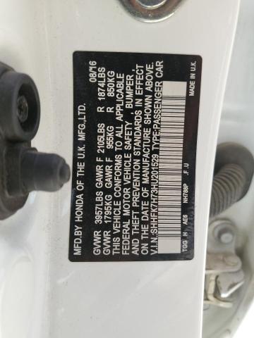 SHHFK7H73HU201529 - 2017 HONDA CIVIC EXL 白色 照片 12