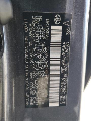 JTDBU4EEXB9158935 - 2011 TOYOTA COROLLA BASE Szary zdjęcie 12