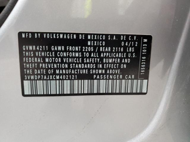 3VWDP7AJXCM402121 - 2012 VOLKSWAGEN JETTA SE SILVER photo 12