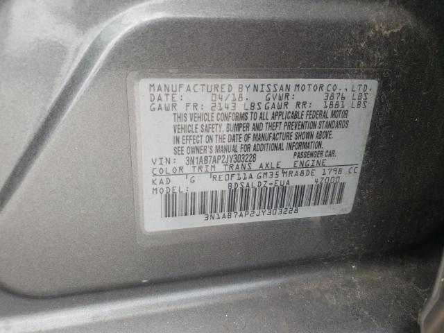 3N1AB7AP2JY303228 - 2018 NISSAN SENTRA S GRAY photo 12