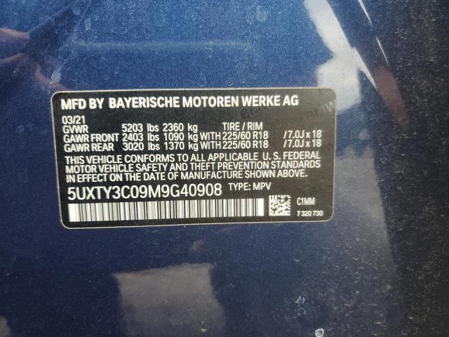 5UXTY3C09M9G40908 - 2021 BMW X3 SDRIVE30I BLUE photo 12