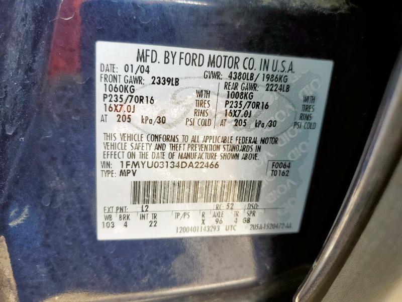 1FMYU03134DA22466 - 2004 FORD ESCAPE XLT BLUE photo 13