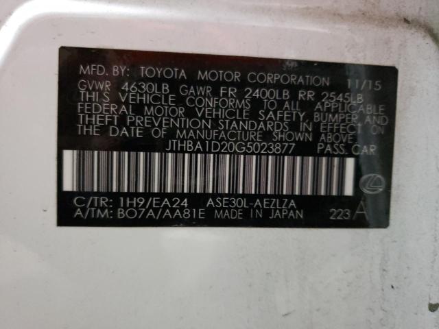 JTHBA1D20G5023877 - 2016 LEXUS IS 200T WHITE photo 12