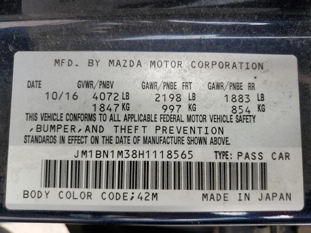 JM1BN1M38H1118565 - 2017 MAZDA 3 GRAND TOURING BLUE photo 12