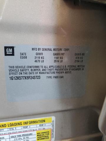 1G1ZK577X8F243723 - 2008 CHEVROLET MALIBU LTZ თაფლისფერი ფოტო 12