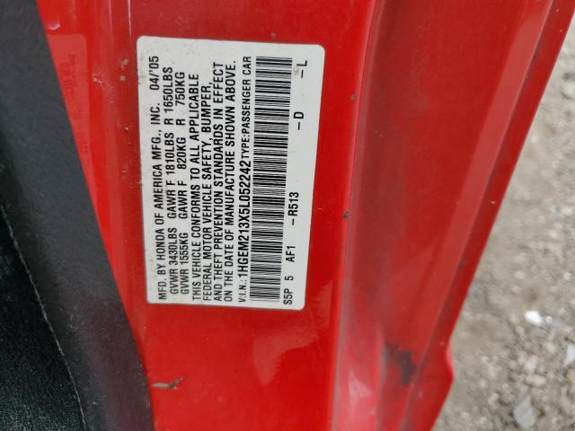 1HGEM213X5L052242 - 2005 HONDA CIVIC DX VP Rot Foto 12