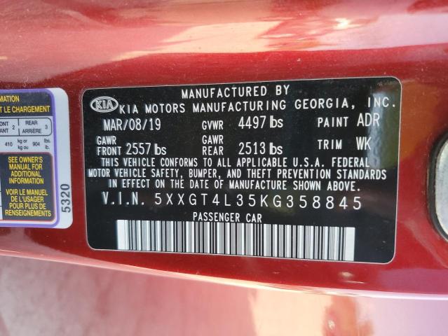 5XXGT4L35KG358845 - 2019 KIA OPTIMA LX Қызыл фото 12