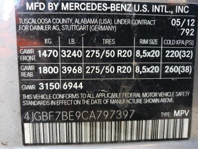 4JGBF7BE9CA797397 - 2012 MERCEDES-BENZ GL450 450 4MATIC SILVER photo 13