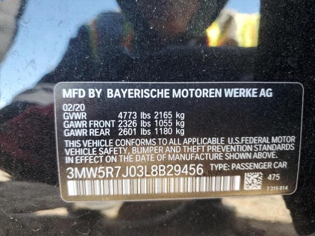 3MW5R7J03L8B29456 - 2020 BMW 330XI BLACK photo 12