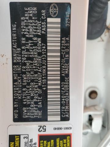 4T1B11HK8JU131247 - 2018 TOYOTA CAMRY L 白色 照片 13